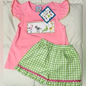 Three Sisters Jungle Animal embroidered top with matching shorts sz 3T NWT